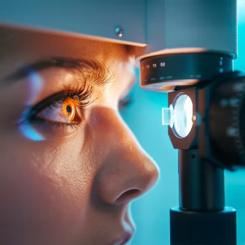 Revisión oftalmológica con luz de diagnóstico, símbolo del cuidado de la salud visual.